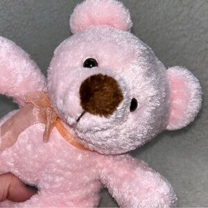 Pink teddy bear plush  8" Fiesta Kohair pastel pink brown nose peach bow